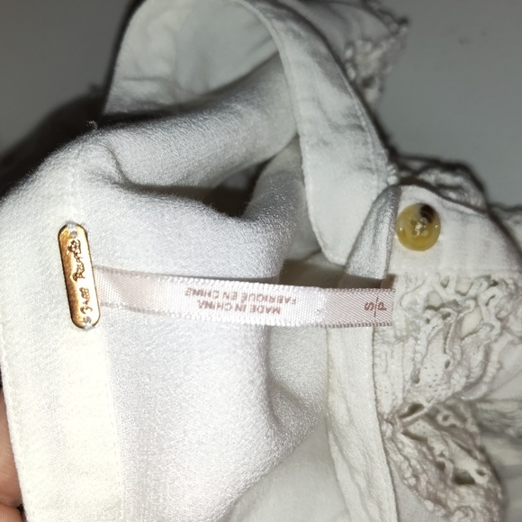 Free People Womens Blouse Size Small White Crochet Pintuck BOHO 3/4 Sleeve Top - Picture 8 of 9